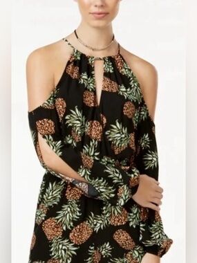Material Girl Juniors Romper all-over multicolor pineapple print